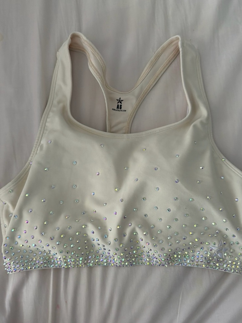 Women's Cream Rhinestone Racerback Sports Bra by Rebel Athletic